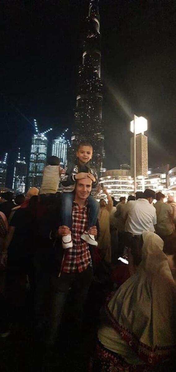 Ahmed with his son when he visited Dubai in 2020