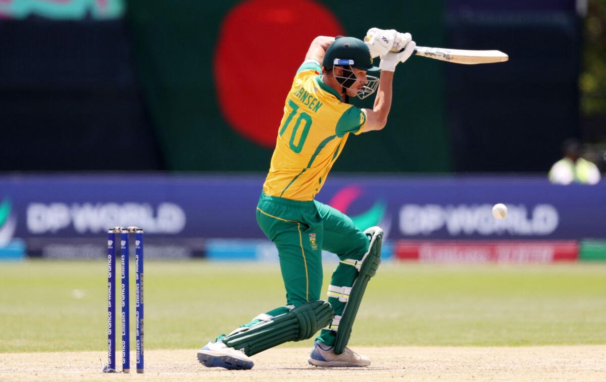 Heinrich Klaasen of South Africa plays a shot during the match against Bangladesh.  — AFP