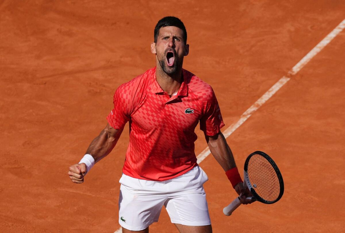 Serbia's Novak Djokovic reacts after winning his match against Bulgaria's Grigor Dimitrov. — Reuters