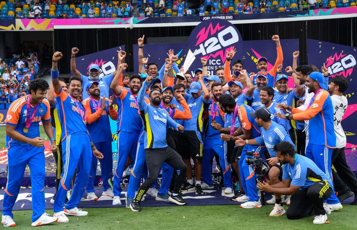 Indian players celebrates at the presentation ceremony. — AFP