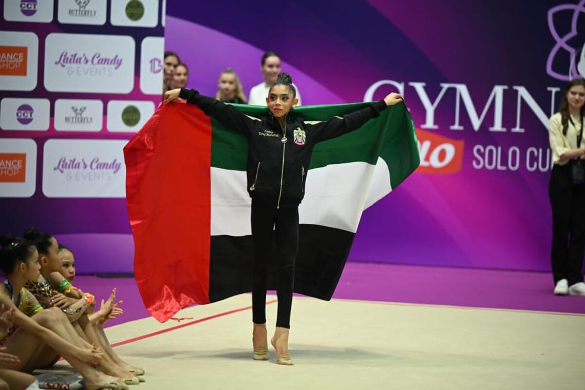 Lamia Tariq Malallah celebrates after winning the gold medal. — Supplied photo