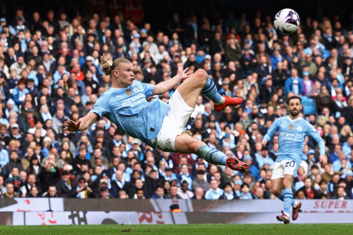 Manchester City's Norwegian striker Erling Haaland  was back to his goal--scoring best. AFP