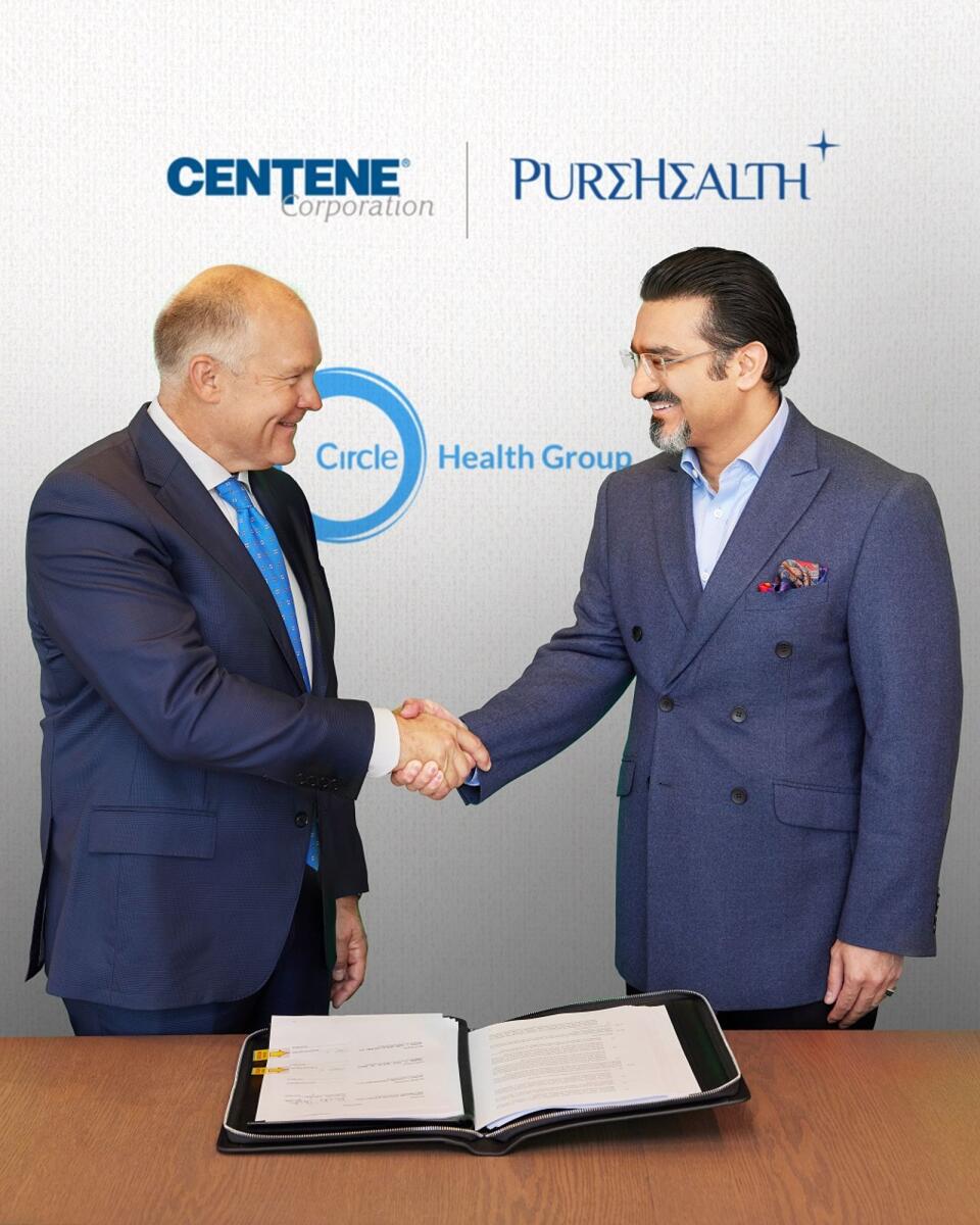 Farhan Malik, managing director and group chief executive officer of PureHealth, Brent Layton Centene Corporation’s senior advisor and Beau Garverick, Centene Corporation’s senior vice president of corporate development, attended a signing ceremony held in London to formalise the acquisition of Circle Health Group by PureHealth.— Supplied photo
