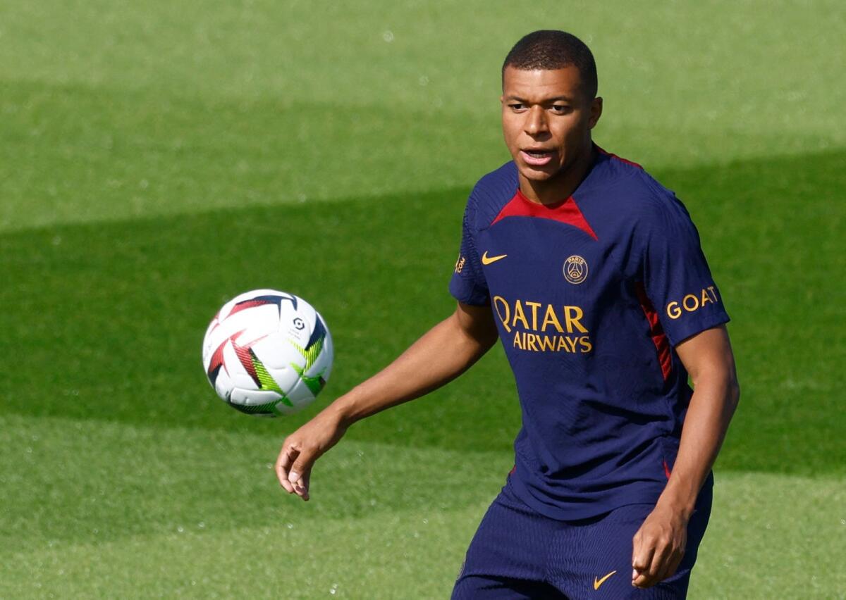 Paris St Germain's Kylian Mbappe during a training session. — Reuters