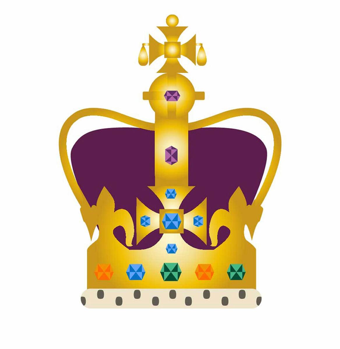 This image issued on Sunday by Buckingham Palace shows a new emoji to mark the Coronation of King Charles III. The colourful cartoon motif depicts the 17th century jewelled solid gold St Edward’s Crown with purple velvet cap – the regalia which will be used to crown the King on May 6. -- AP