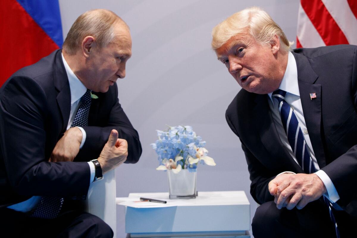 Then US President Donald Trump meets Russian President Vladimir Putin at the G-20 Summit in Hamburg, Germany, on July 7, 2017. — AP FILE