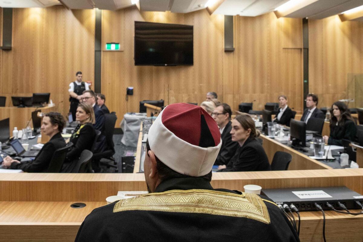 Al Noor Mosque Imam Gamal Fouda observes the proceedings at the opening of a coronial inquiry into the 2019 Christchurch massacre, in Christchurch on October 24, 2023. – AFP