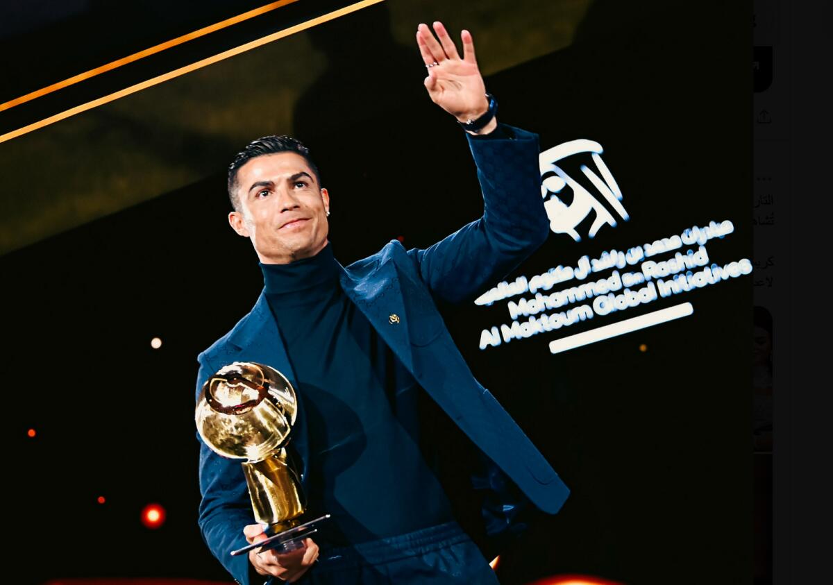 Cristiano Ronaldo at the Globe Soccer Awards in Dubai on Friday. — X