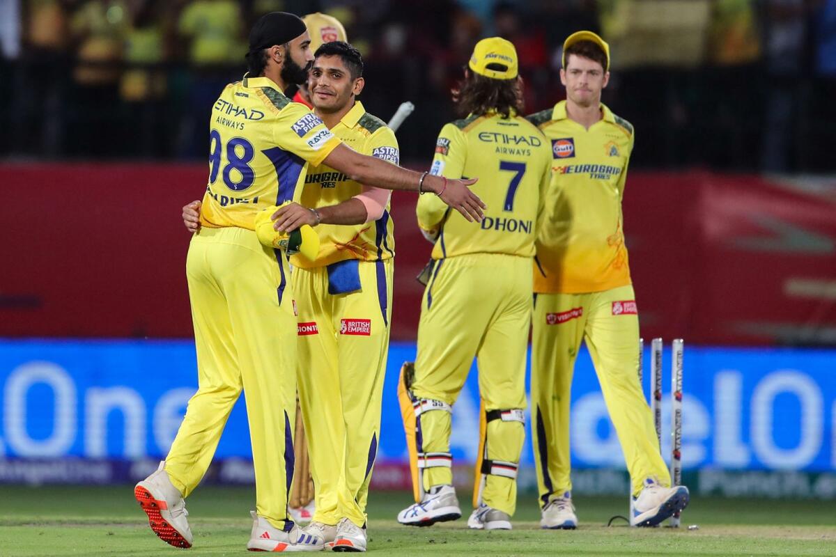Chennai Super Kings' players celebrate their win over Punjab Kings. — AFP