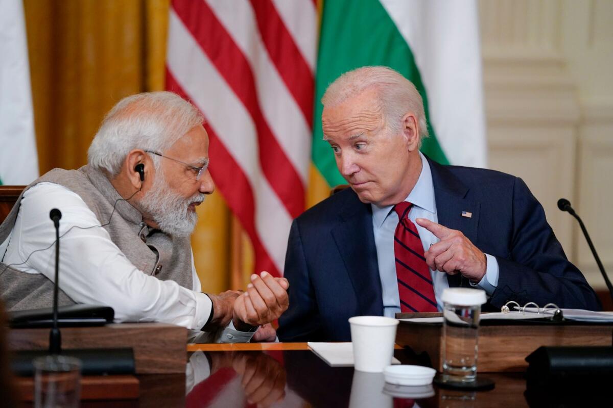 President Joe Biden speaks with India's Prime Minister Narendra Modi in the East Room of the White House on June 23, 2023, in Washington — AP file