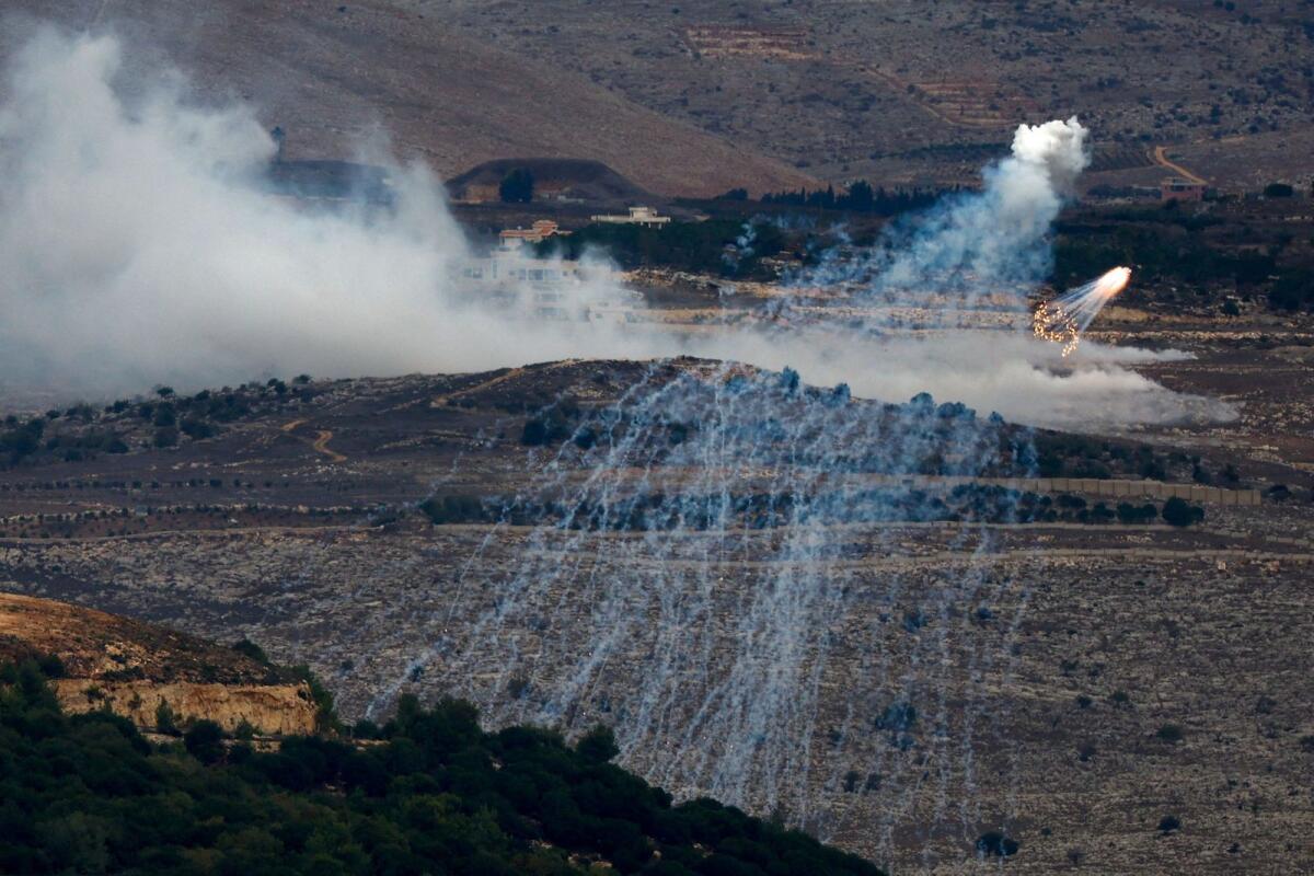 White phosphorus fired by Israeli army to create a smoke screen, is seen on the Israel-Lebanon border in northern Israel, November 12, 2023. — Reuters file