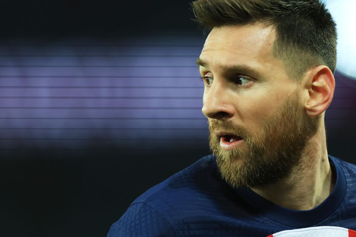 Lionel Messi reacts during the match between Paris Saint-Germain and Lyon. — AP