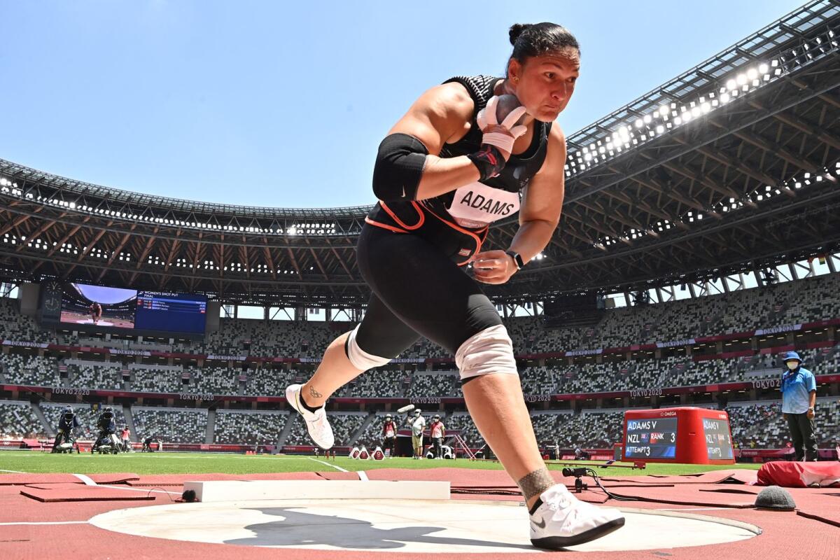 New Zealand's Valerie Adams competes in the women's shot put final during the Tokyo 2020 Olympic Games