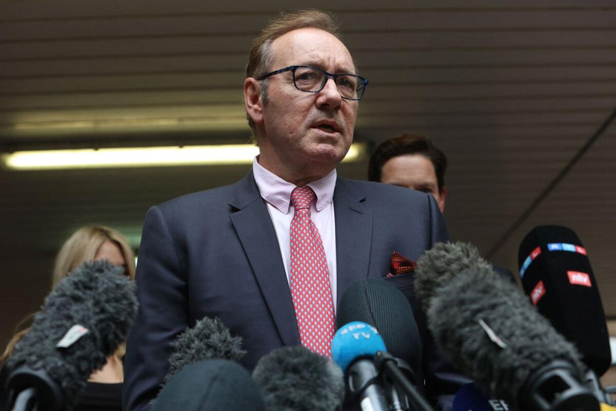 Actor Kevin Spacey speaks with the media outside Southwark Crown Court. Photo: Reuters