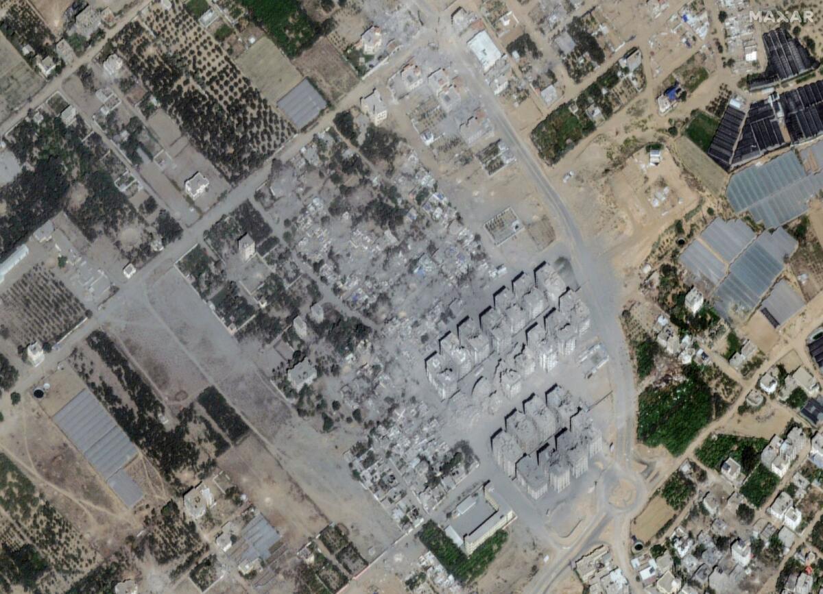 This image provided by Maxar Technologies shows after significant damage to buildings and structures in Atatra, northern Gaza, on October 21, 2023. — AP