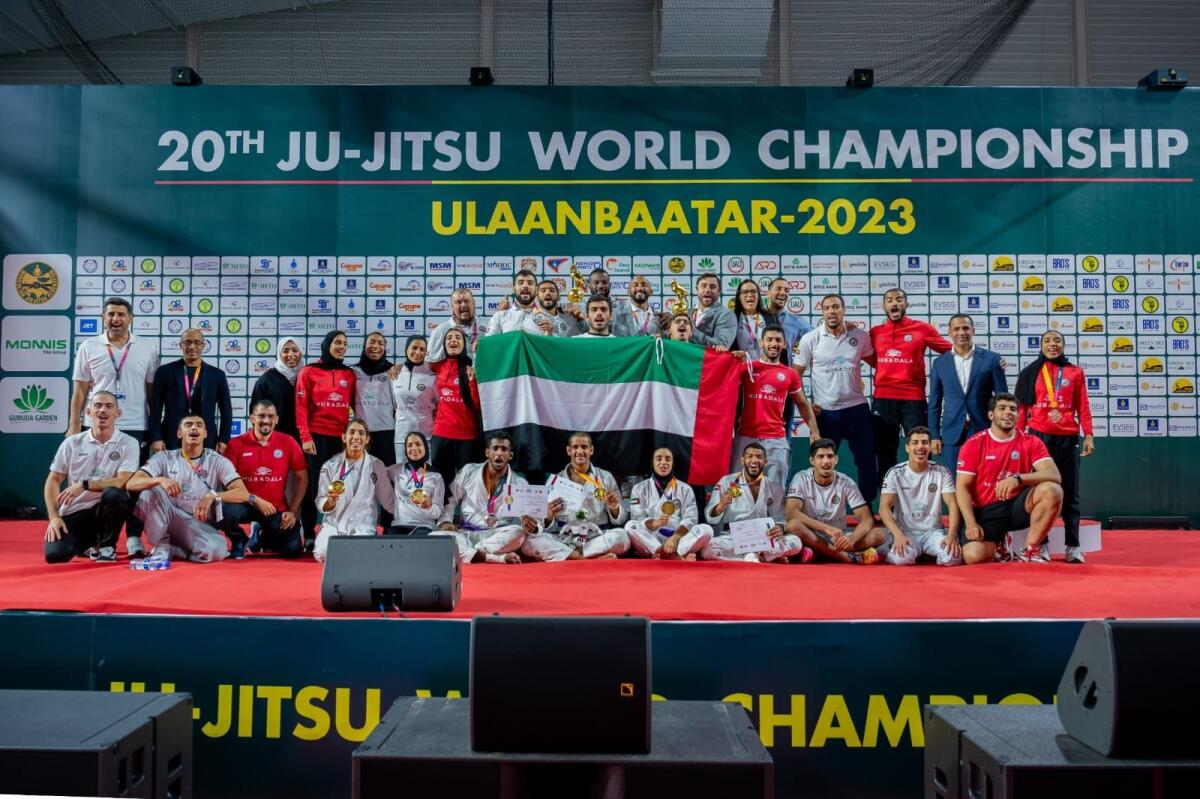 The UAE national jiu-jitsu team with officials. - Supplied Photo