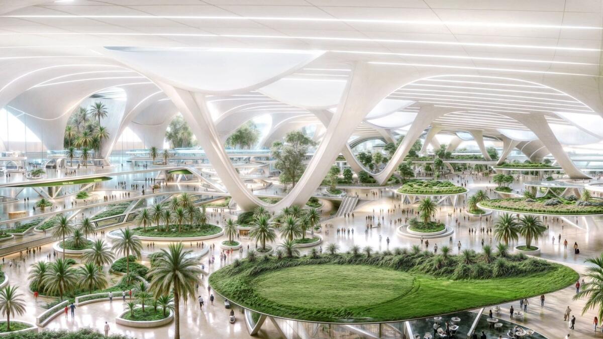 Designs for new passenger terminal at Al Maktoum International Airport. Photo: DMO