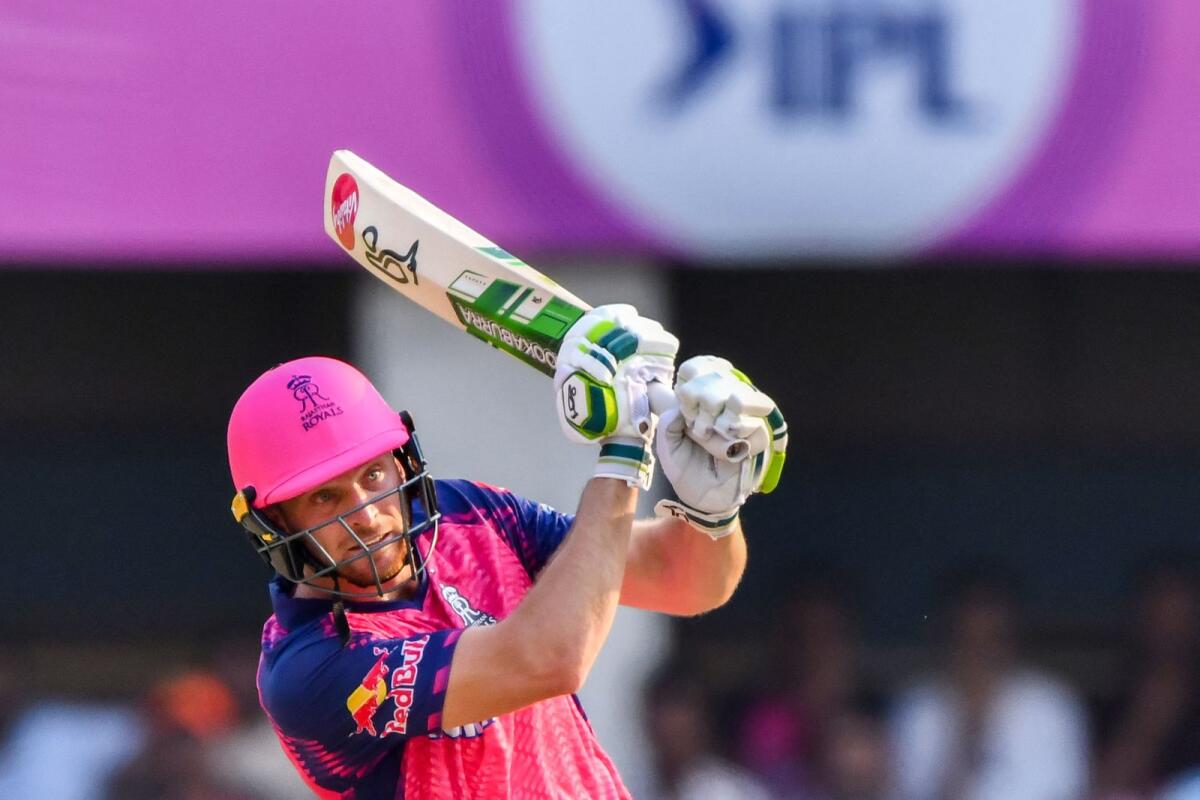 Rajasthan Royals' Jos Buttler plays a shot against Delhi Capitals at the Assam Cricket Association Stadium in Guwahati on Saturday. — AFP