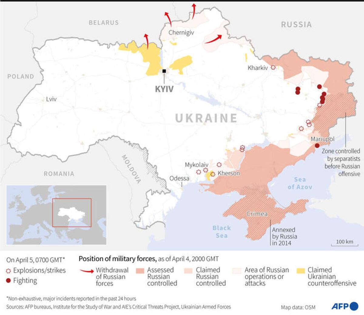 Graphic showing the position of Russian troops in Ukraine as of April 5, 0800 GMT - AFP / AFP