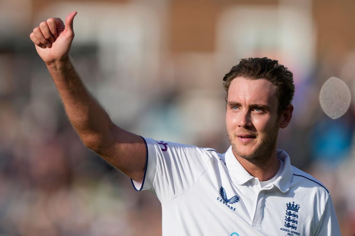 Stuart Broad celebrates after winning the fifth Ashes Test. — AP
