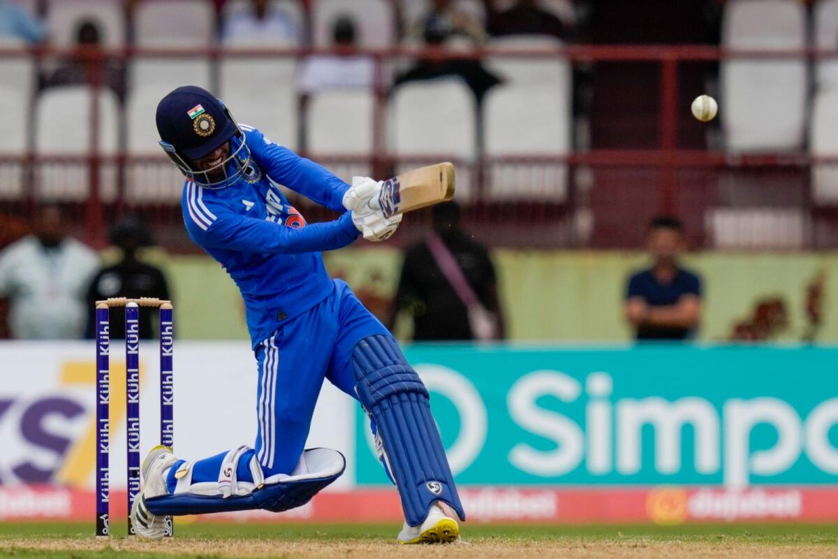 India's Ravi Bishnoi plays a shot against West Indies during their second T20 match. — AP