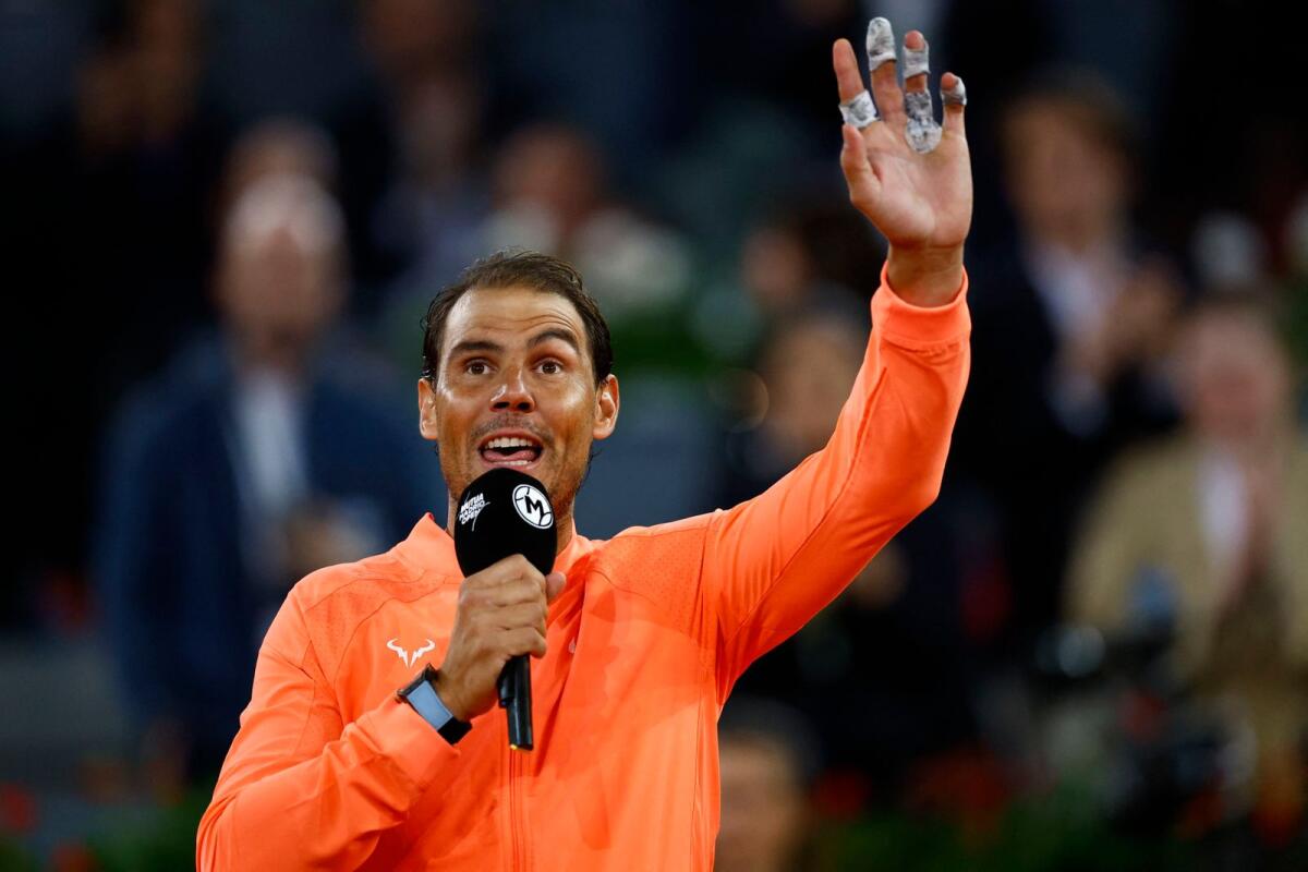 Rafael Nadal during his post-match on-court interview at the Madrid Open.  — Reuters