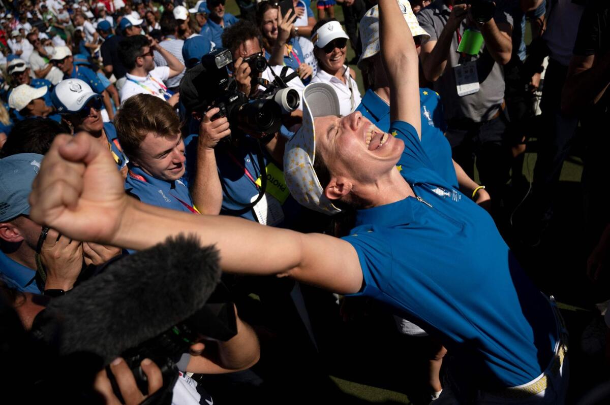 Team Europe's Spanish golfer Carlota Ciganda celebrates after winning the 2023 Solheim Cup. - AFP