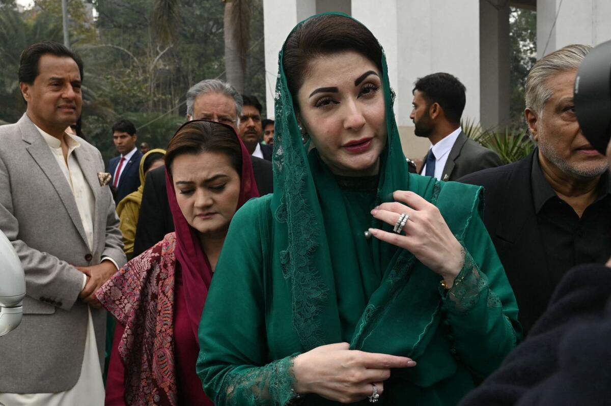 Maryam Nawaz Sharif arrives at the Punjab Assembly in Lahore on Monday.— AFP