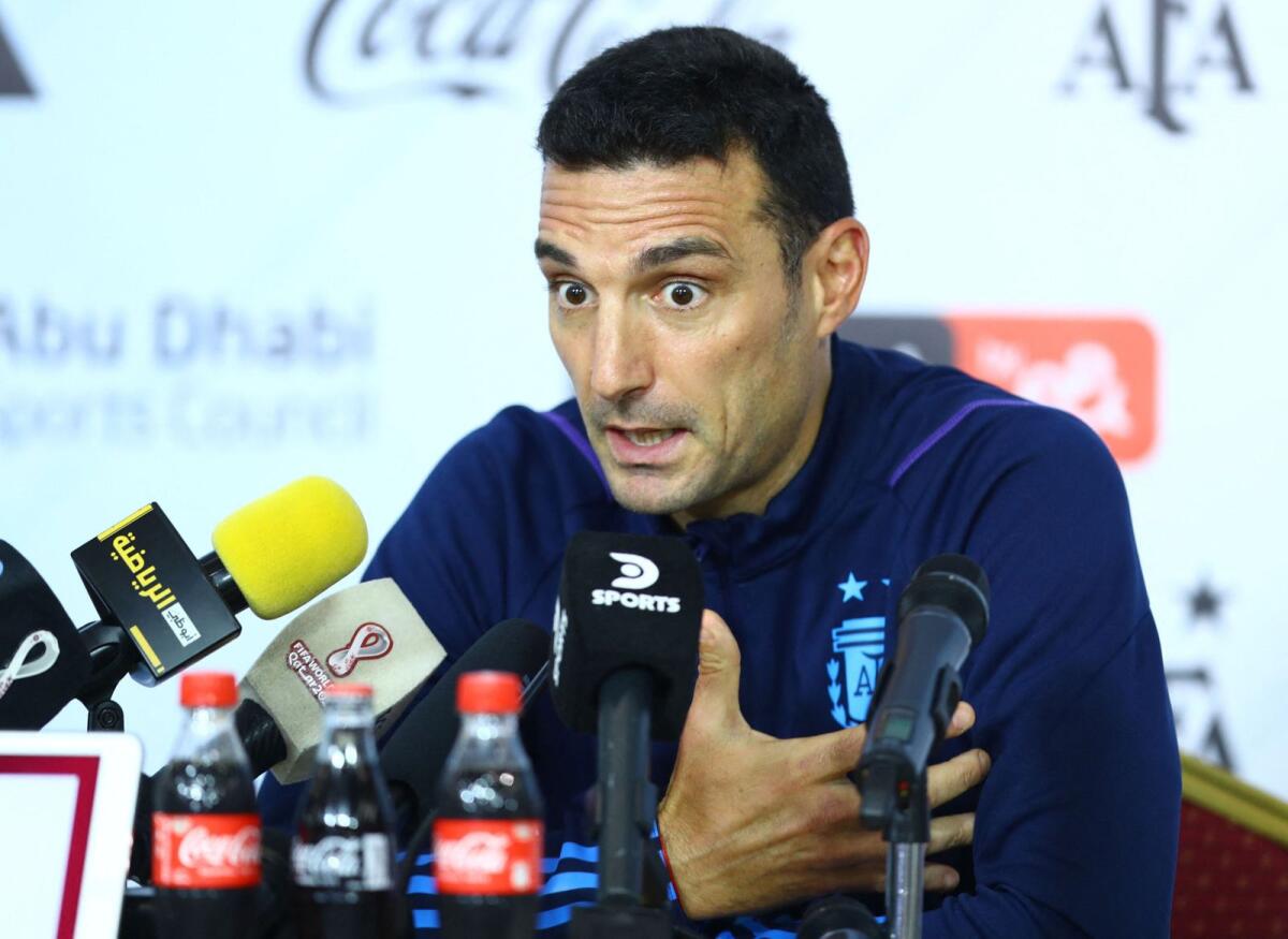 Argentina coach Lionel Scaloni at the press conference on Tuesday. (Reuters)