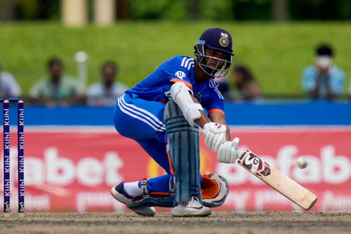 India's Yashasvi Jaiswal hits a four. — AP