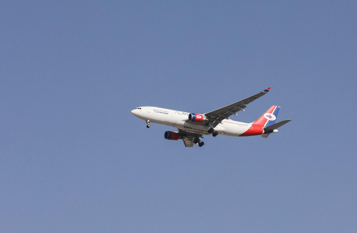 A Yemenia-Yemen Airways Airbus A330-200 plane flies upon arrival at Sanaa Airport in Sanaa, Yemen, on September 30, 2023. — Reuters