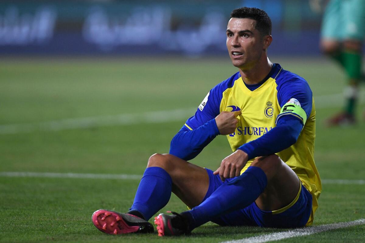 Cristiano Ronaldo reacts during the match between Al Nassr and Al Raed. — AFP