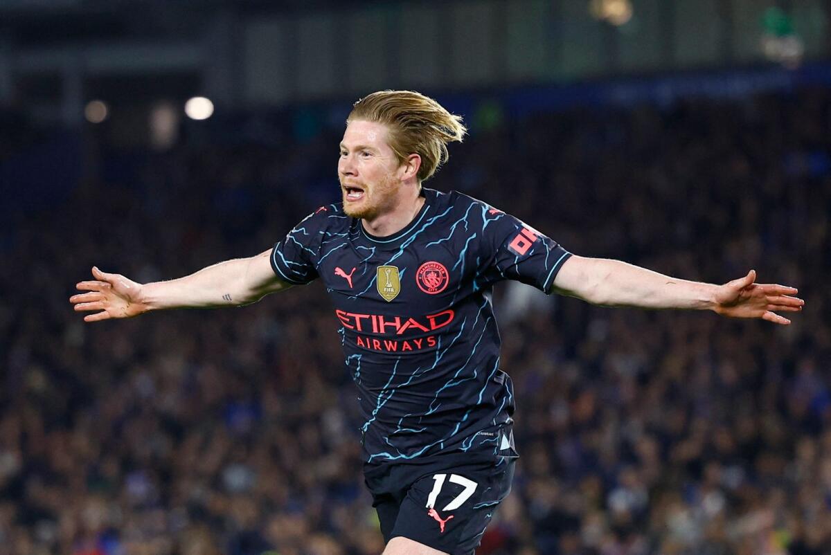 Manchester City's Kevin De Bruyne celebrates scoring their first goal. — Reuters