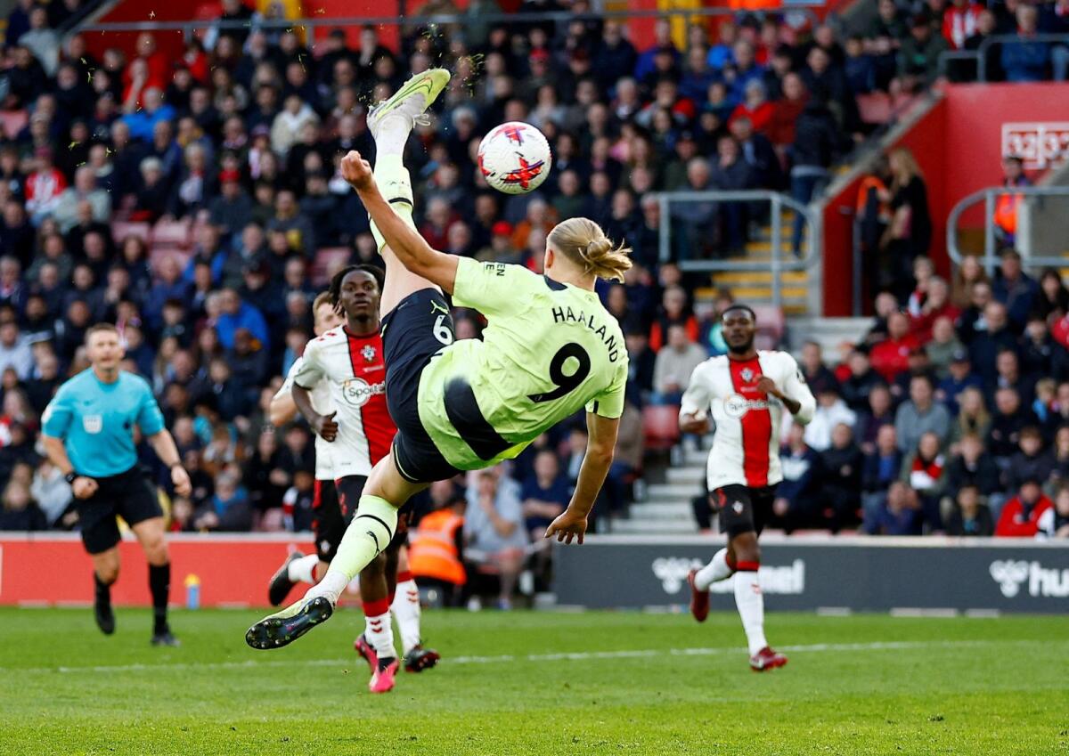 Manchester City's Erling Haaland scores a stunning goal against Southampton. —  Reuters