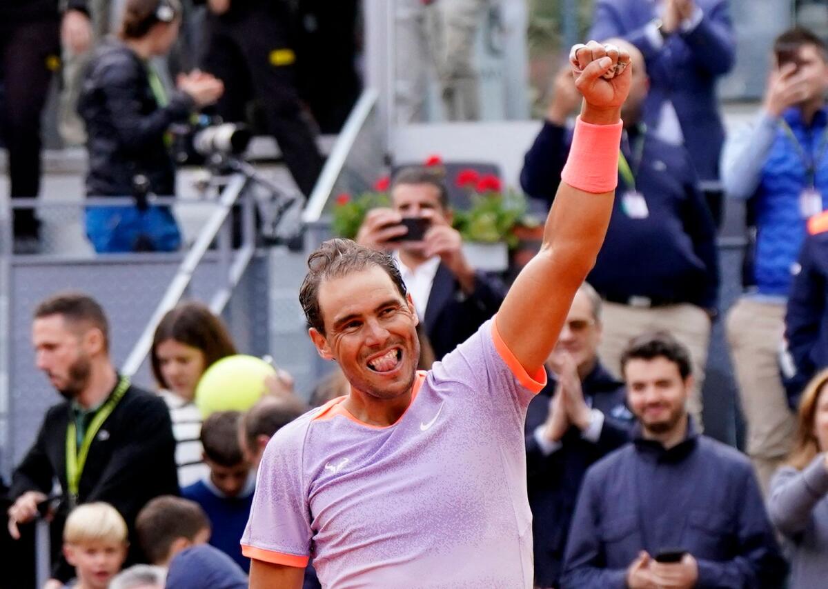 Rafael Nadal celebrates after winning his round of 32 match against Pedro Cachin. — Reuters