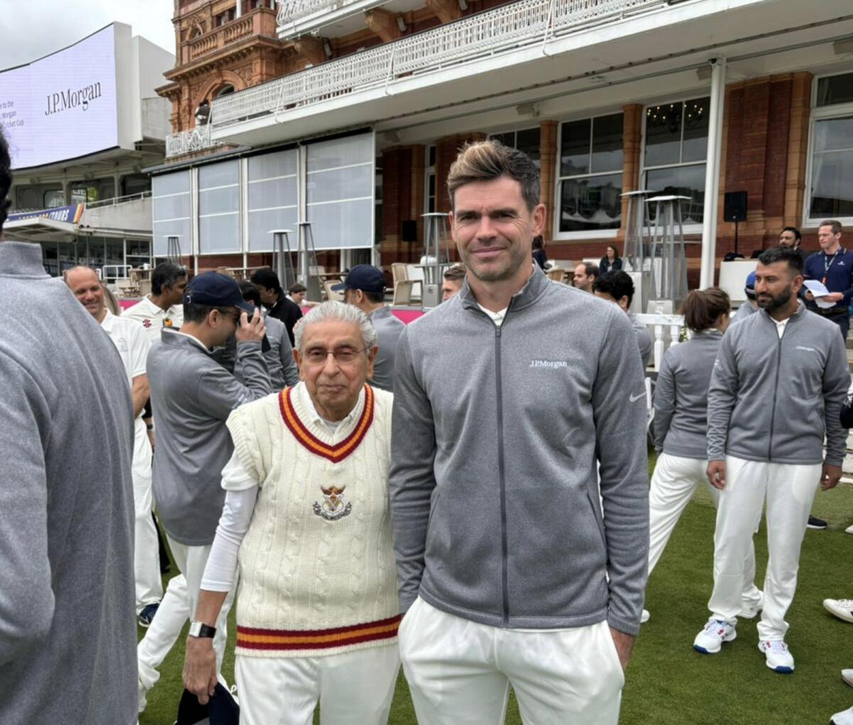Freddy Sidhwa with legendary England pace bowler James Anderson at Lord's Cricket Ground. — Supplied photos