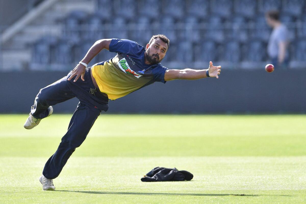 Sri Lanka's Oshada Fernando attends a practice session ahead of the first Test against  New Zealand at Hagley Oval in Christchurch on Tuesday. — AFP
