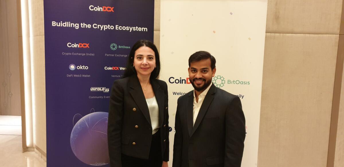 Ola Doudin, co-founder and CEO of BitOasis; and Sumit Gupta, co-founder of CoinDCX.