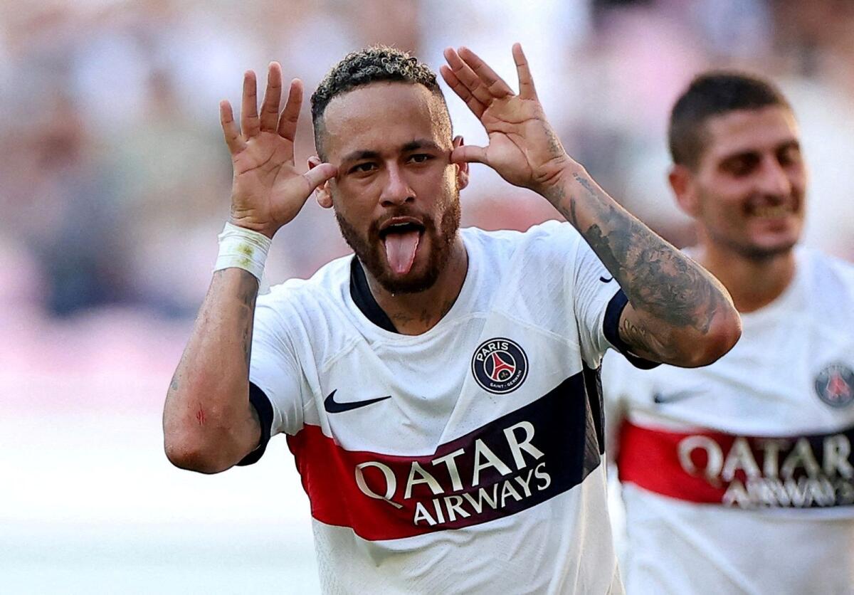 PSG's Neymar celebrates after scoring a goal. — Reuters