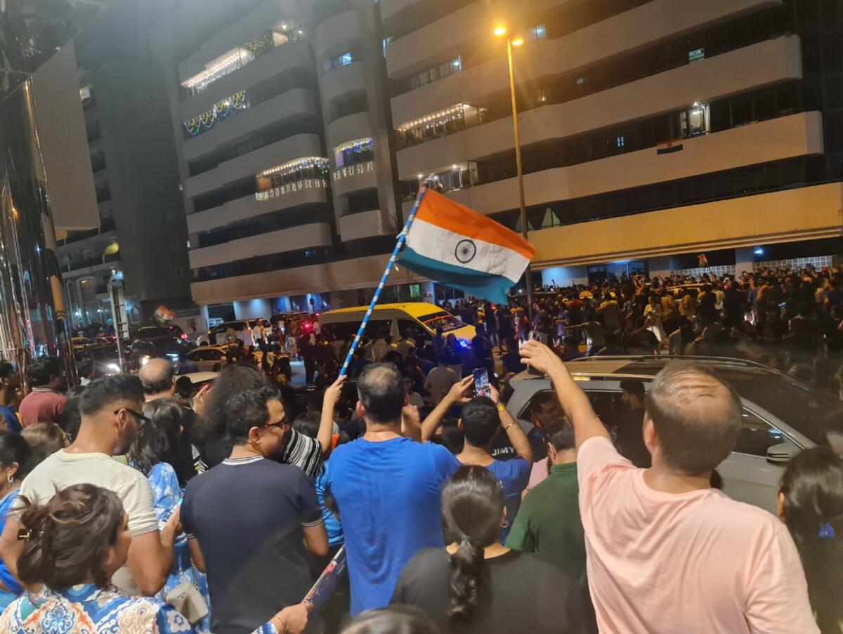 Dubai residents celebrating India's World Cup win on Saturday night. — Picture courtesy Ghulam Mustafa