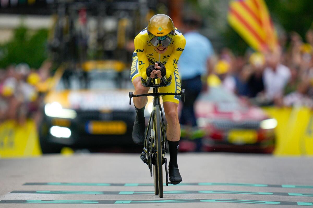 Denmark's Jonas Vingegaard reaches the finish line during the 16th stage of the Tour de France. — AP