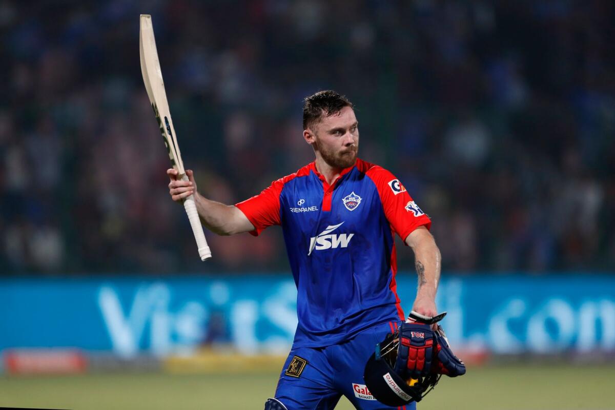 Delhi Capitals' Phil Salt acknowledges the crowd as he leaves the ground. — AP