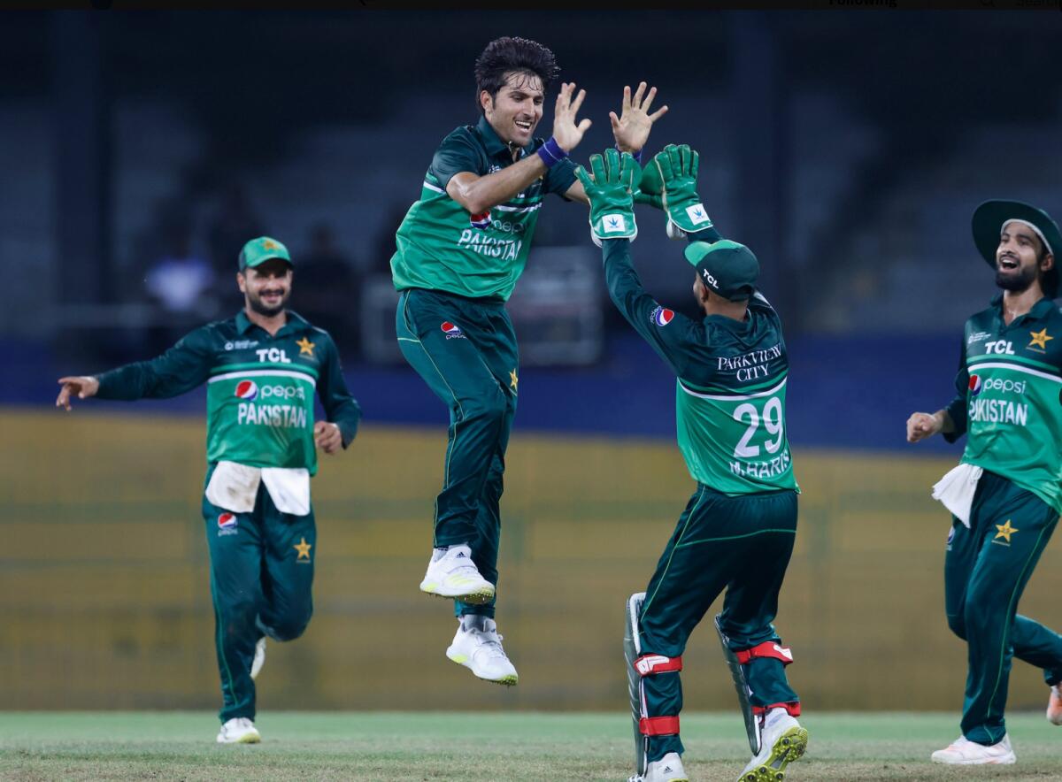 Pakistan A players celebrate a wicket in the final against India. — Twitter