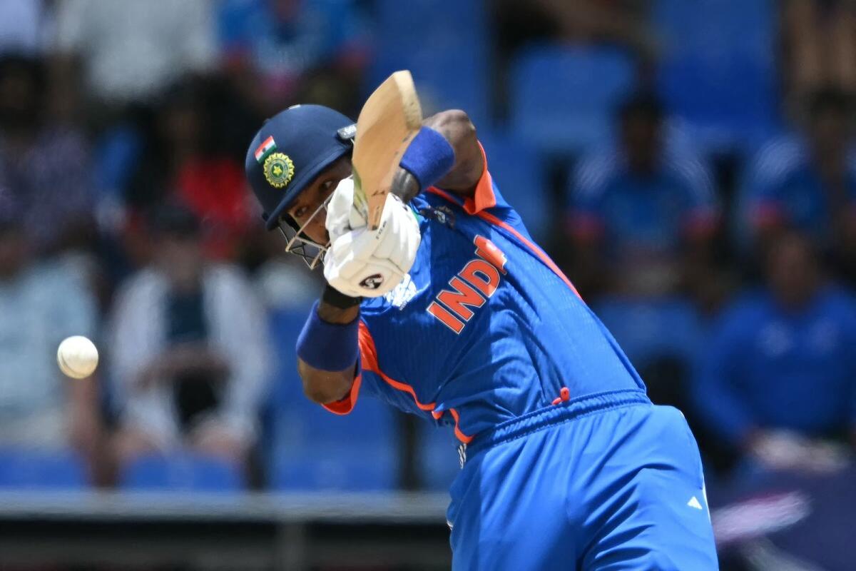 India's Hardik Pandya plays a shot during the match against Bangladesh. — AFP