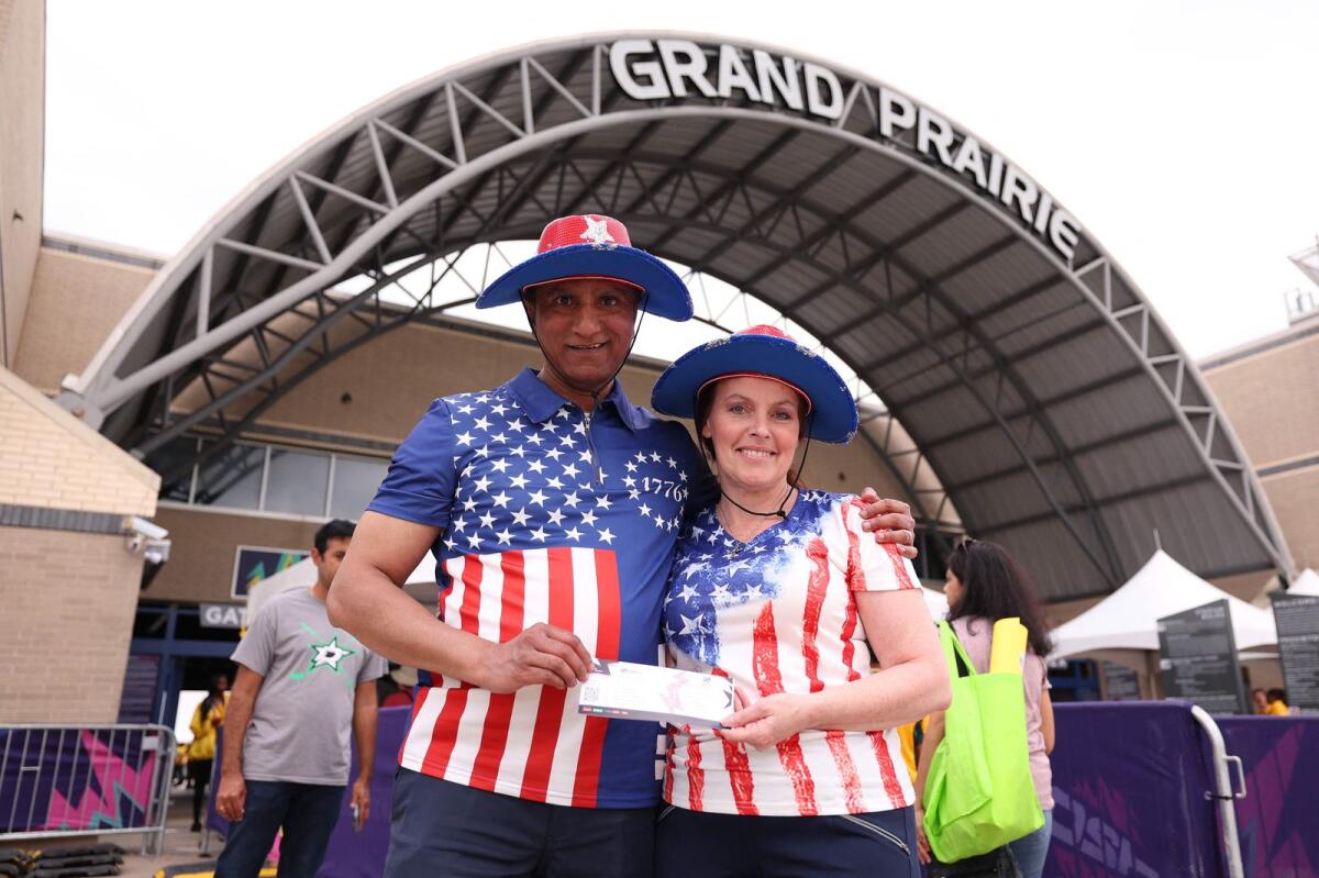American fans pose for a photo outside the stadium prior to the start of the match between USA and Canada in Dallas, Texas. — AFP
