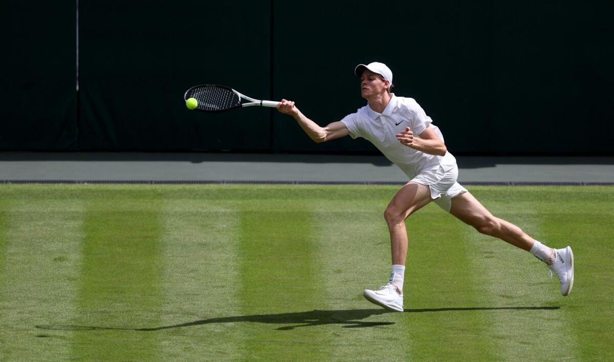Italy's Jannik Sinner during a practice session at Wimbledon. — Reuters