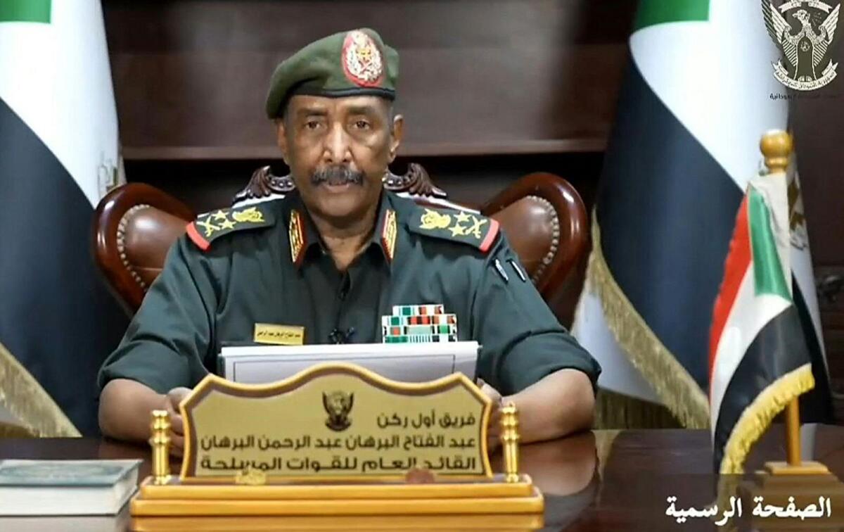 A video grab from footage released in the Sudanese army's Facebook page on August 14, 2023 shows Sudan's army chief General Abdel Fattah Al Burhan delivering a speech.  — AFP file