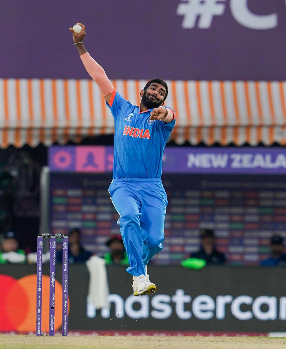 Jasprit Bumrah bowls during the match against New Zealand. — PTI