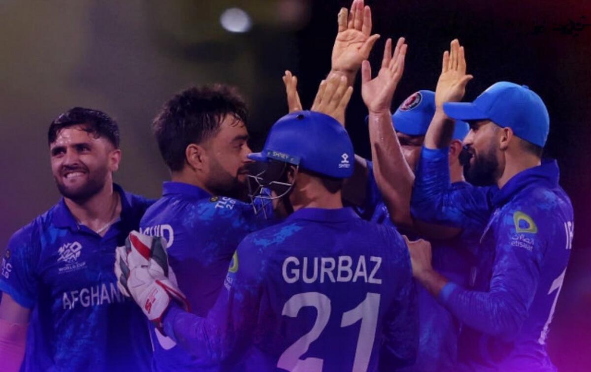 Afghanistan players celebrate a wicket. — X