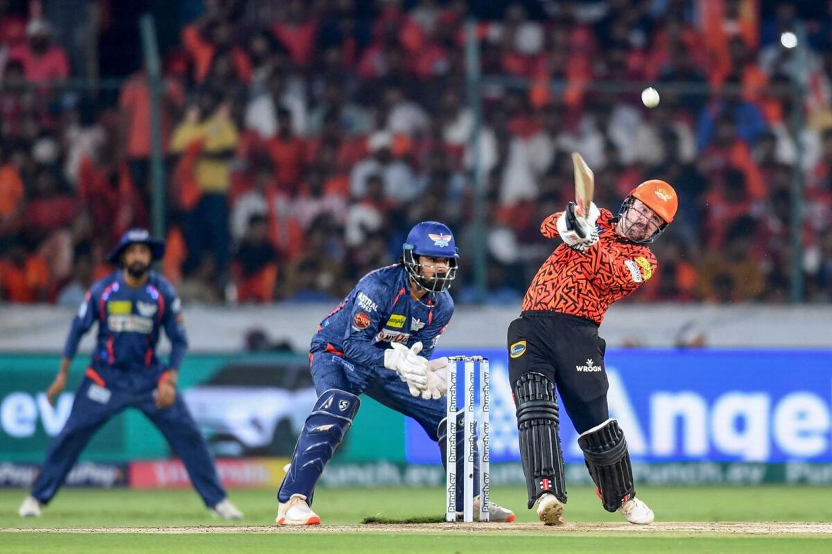 Sunrisers Hyderabad's Travis Head hits a six during the IPL match against Lucknow Super Giants. — AFP